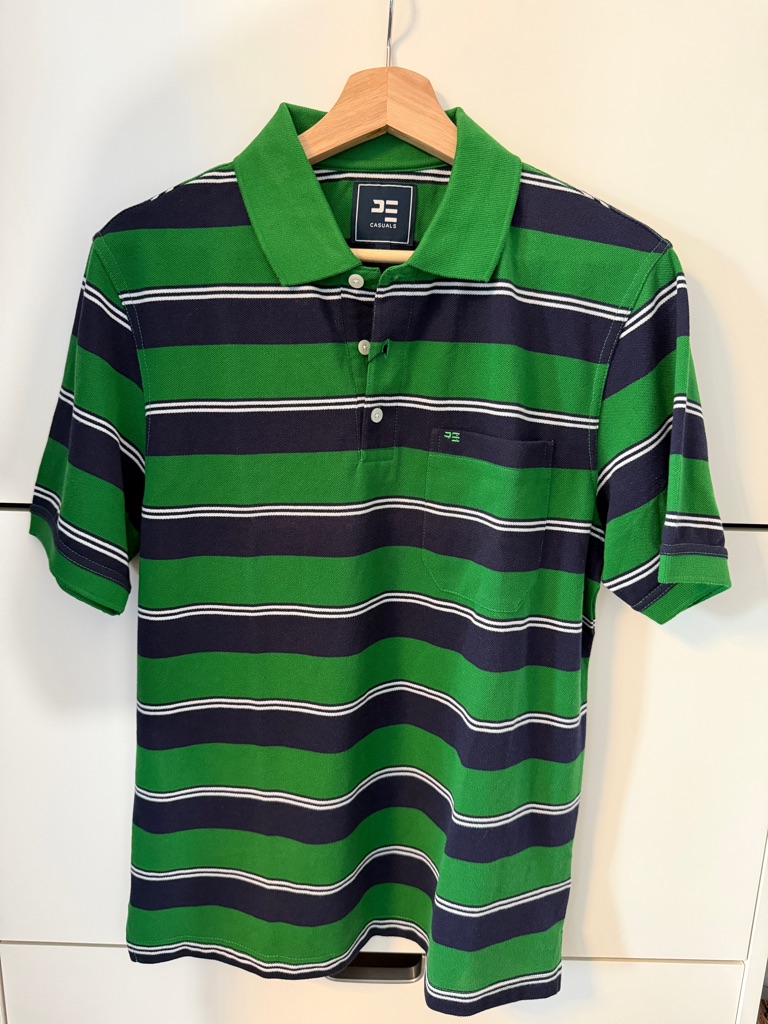 Striped Green  Navy Polo Shirt With Contrast Trim B1